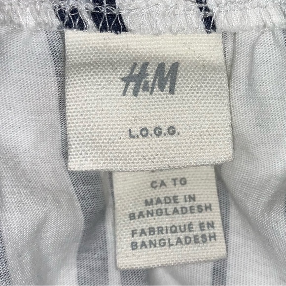 H&M L.O.G.G Women’s XL Navy & White Striped Off The Shoulder Flowing Bow Blouse - Picture 7 of 8